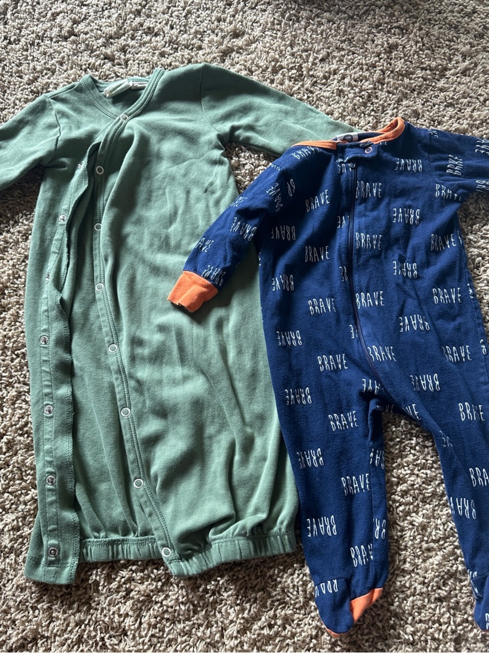 Kids Green Convertible Gown & Navy 'Brave' Footed One-Piece Set